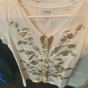Express top L gold white and sparkle